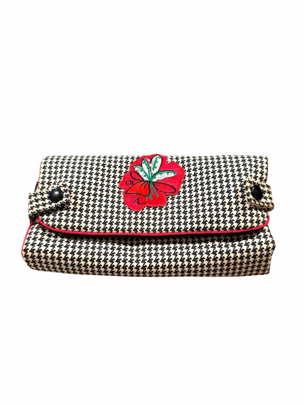 Christian Dior VTG Houndstooth Flower Cosmetic Bag
